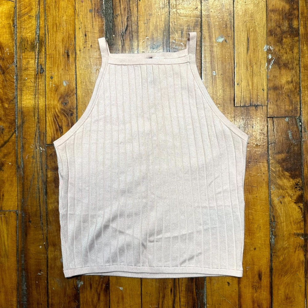 H&M Divided Tank Top Women's Small Pink Knit Cropped Sleeveless Halter Neck